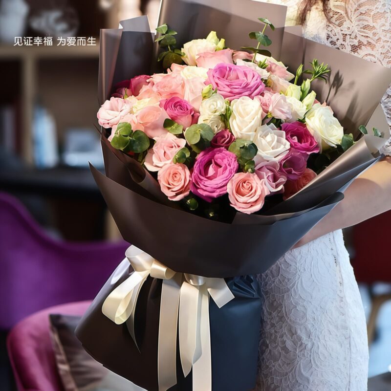 33 Stems Mixed Roses & Tulips Bouquet | Vibrant Season Floral Arrangement - 3