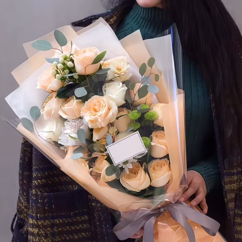 Mixed White & Champagne Roses Bouquet - Serene Grace Floral Gift