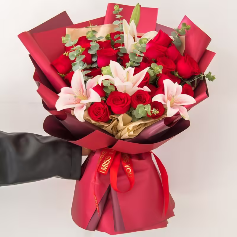 36-Stem Red Rose & Lily Bouquet - Luxury Floral Arrangement