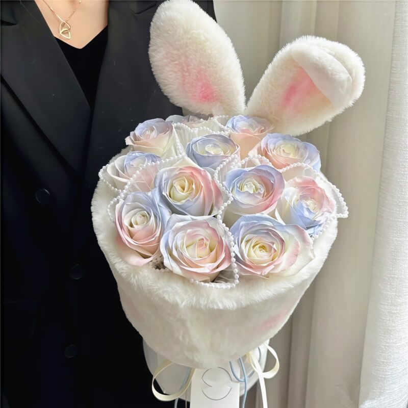 Bouquet di 11 Fiori a Forma di Coniglietto Mermaid - Sogno Oceanico 11 Mermaid Bunny Bouquet - Ocean Dream | Whimsical Pastel Floral Gift