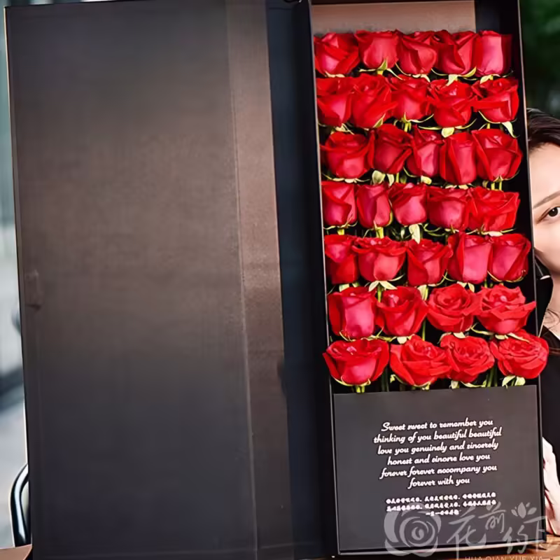 33 Red Roses Gift Box - Eternal Passion Luxury Floral Arrangement - 3