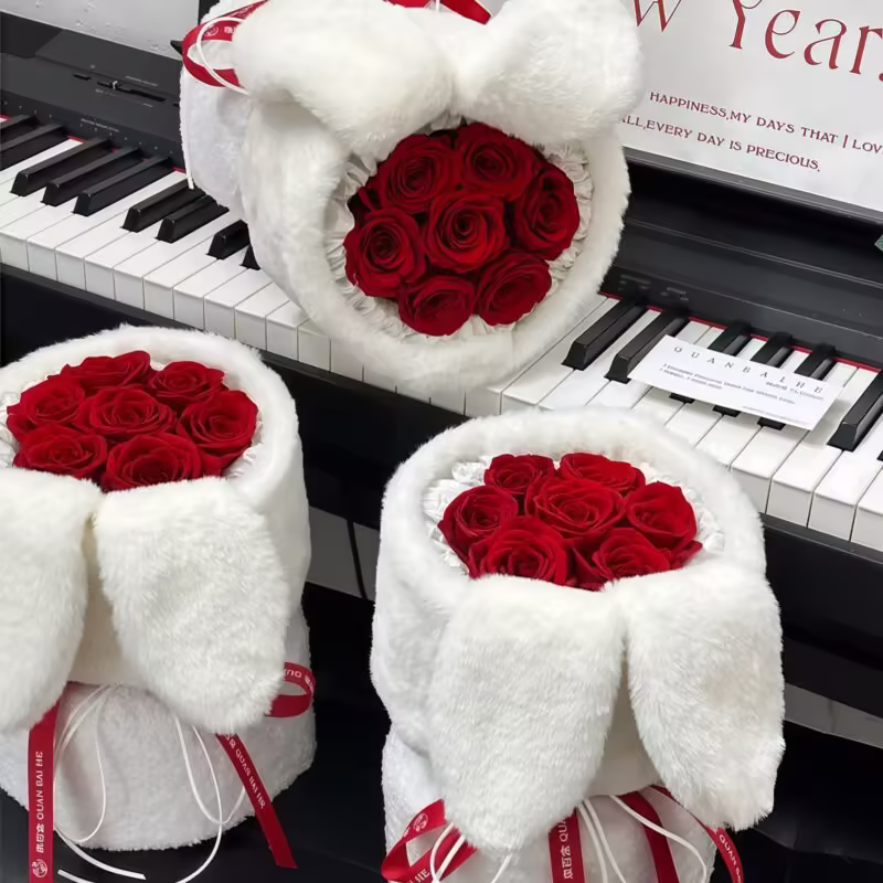 7 Red Roses Rabbit Ears Bouquet | Playful Ruby Romantic Gift