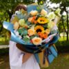 Sunflower and Champagne Rose Bouquet | Golden Days Floral Gift