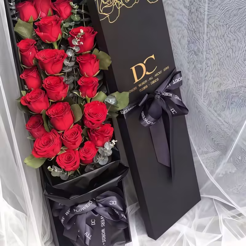 19 Premium Roses Box - Devoted Protection | Elegant Floral Gift
