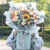 Sunflower and Champagne Rose Bouquet | Solar Glow Floral Arrangement