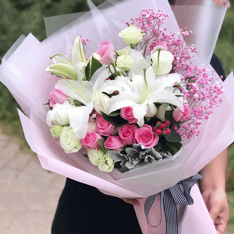 23 Roses and Lilies Bouquet - Soft Remembrance | Elegant Floral Gift - 1