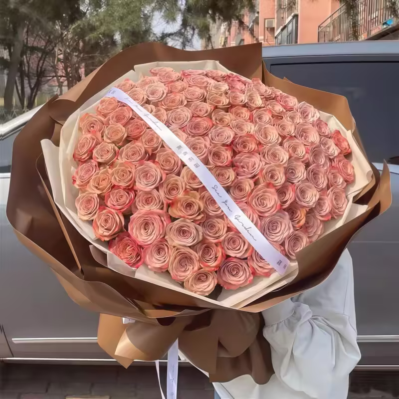 99 Cappuccino Roses Bouquet | Elegant Romantic Flower Arrangement