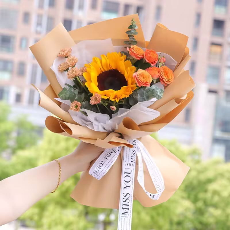 Sunflower and Rose Bouquet - Golden Hour | Bright Floral Arrangement