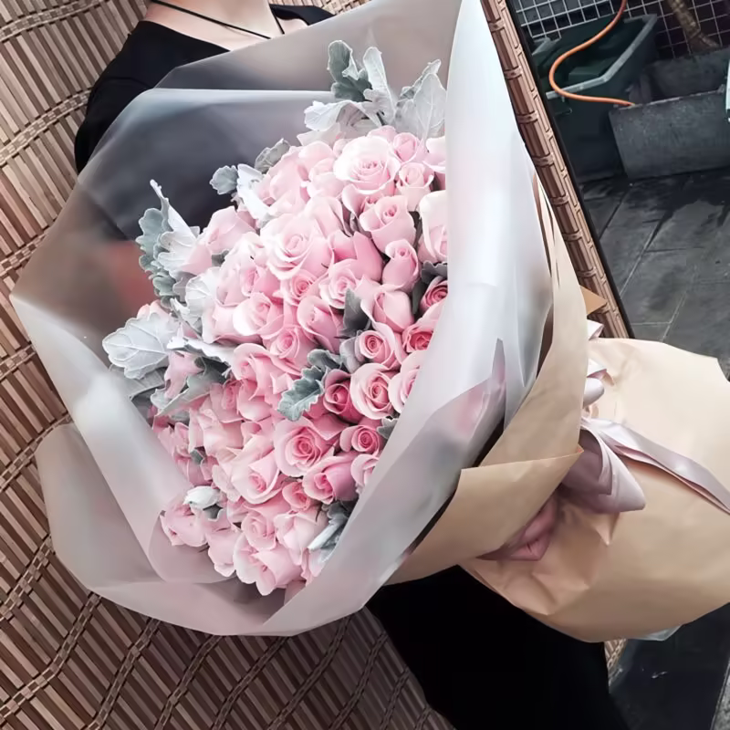 99 Pink Roses Bouquet - Strawberry Dream | Romantic Floral Gift - 3