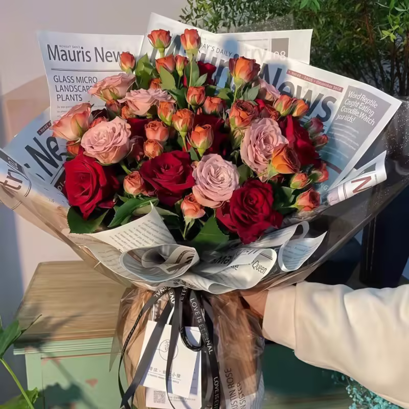 Mixed Cappuccino & Red Roses Bouquet | Royal Elegance Floral Gift