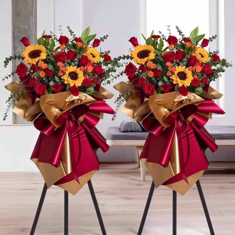 30 Roses 10 Gerbera Basket - Grand Success Floral Gift