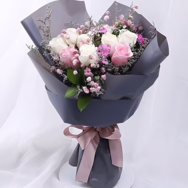 11 Mixed Roses Bouquet - Radiant Goddess | Elegant Pink & White Rose Arrangement - 1