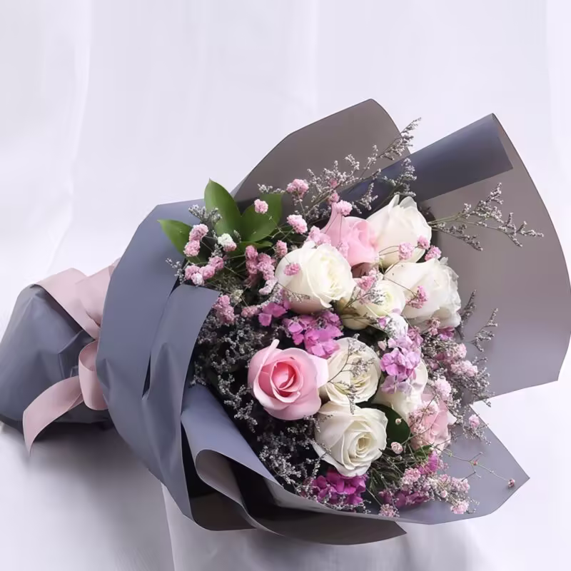 11 Mixed Roses Bouquet - Radiant Goddess | Elegant Pink & White Rose Arrangement - 2
