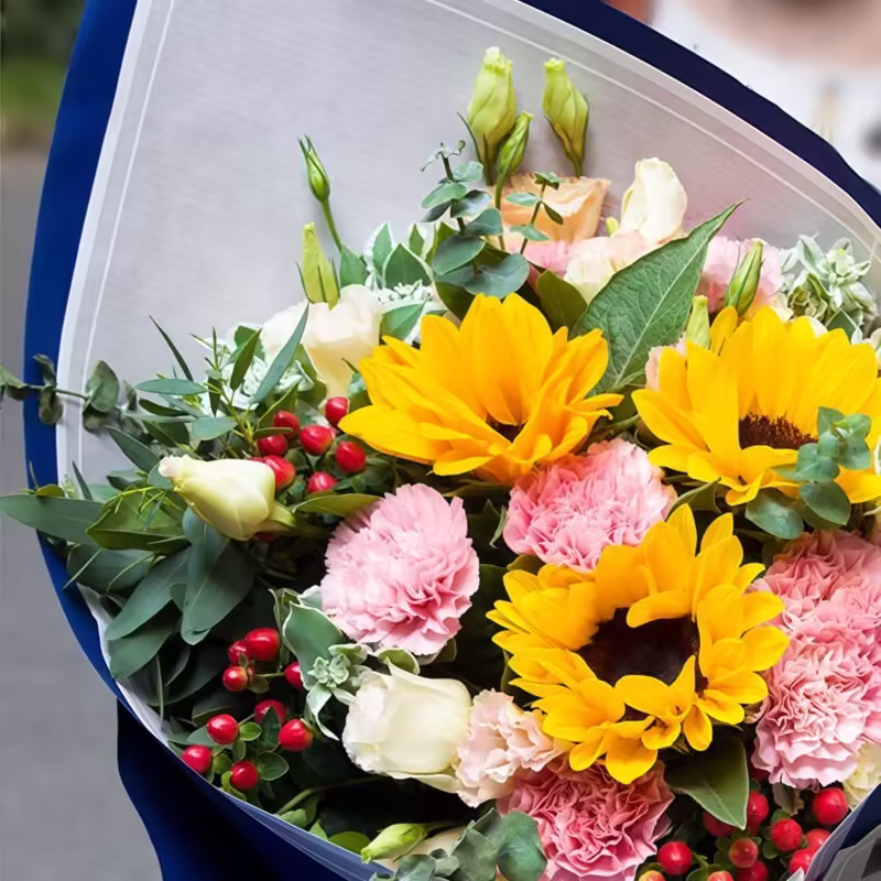 3 Sunflowers & 9 Carnations Bouquet - Heartfelt Care Floral Arrangement - 2