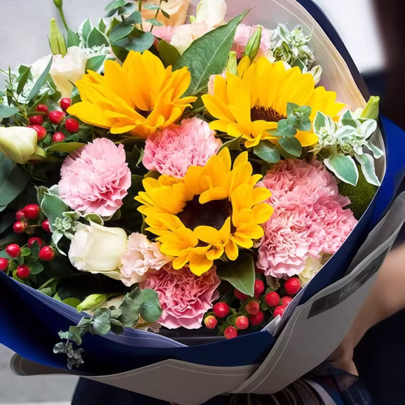 3 Sunflowers & 9 Carnations Bouquet - Heartfelt Care Floral Arrangement - 3