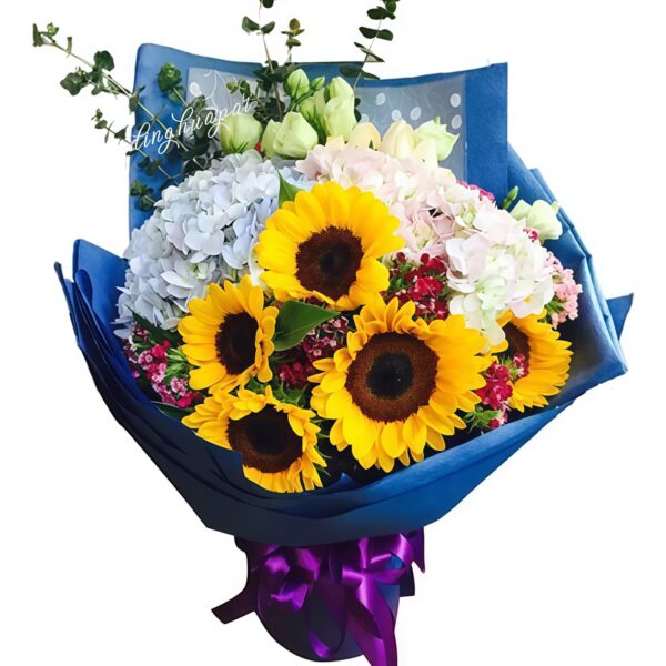 Warm Encounter Sunflower & Hydrangea Bouquet | Fresh Floral Gift