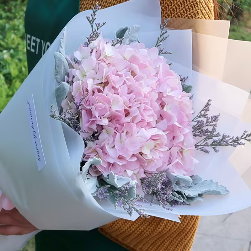 Bouquet di 2 Ortensie Rosa - Dolce Ritrovo 2 Pink Hydrangeas Bouquet - Sweet Reunion | Romantic Floral Gift - 3