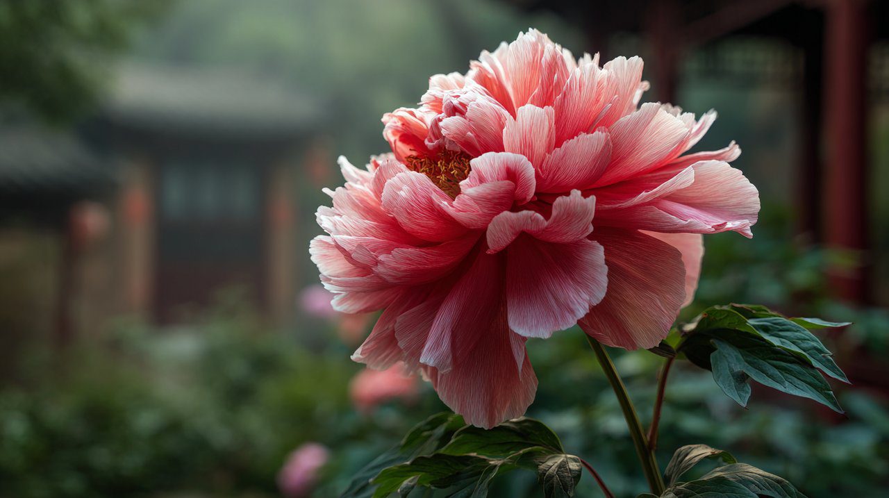 Un vivace fiore di peonia, centrale nell'Arte Floreale Cinese.
