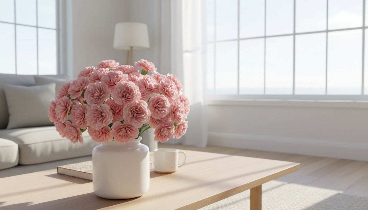 Un bouquet di garofani rosa, simbolo di gratitudine per la Festa della Donna in Cina.