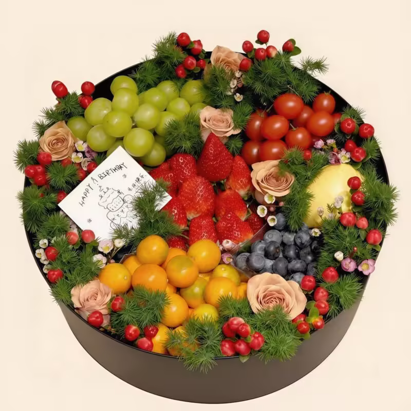 Round Flowers & Fruit Gift Box | Premium Birthday Gift Delivery