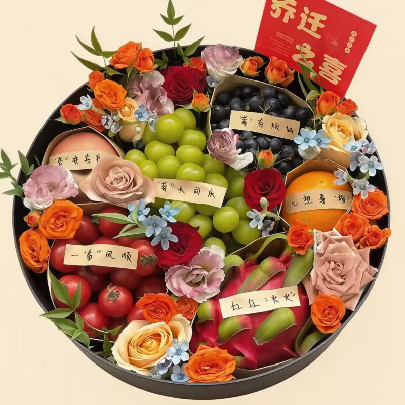 Round Flowers & Fruit Gift Box | Premium Festive Gift Delivery
