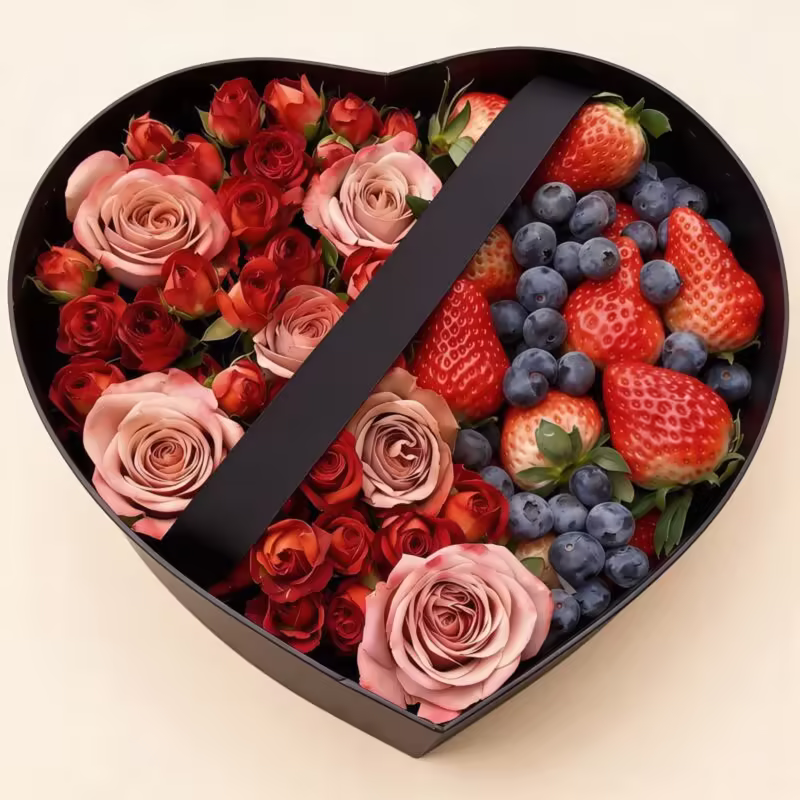 Heart-Shaped Flower and Fruit Gift Box for Special Celebrations