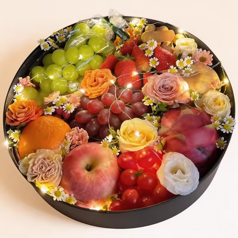 Round Flower & Fruit Gift Box | Premium Festival & Occasion Gifting