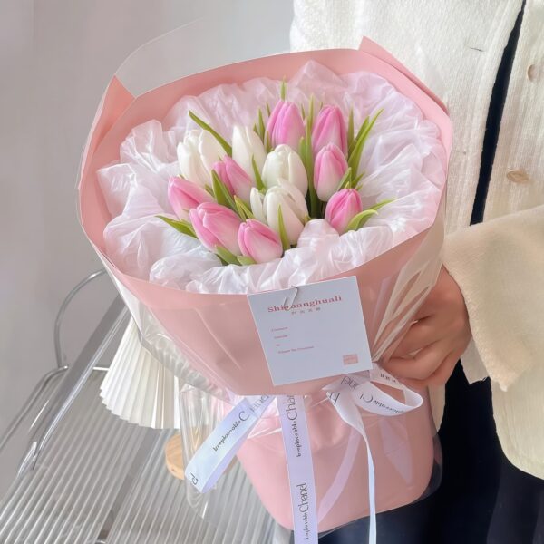 12 Pink and White Tulips Bouquet - Sweet Romance