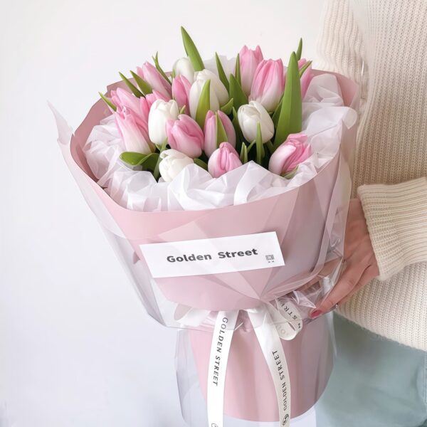 17 Pink and White Tulips Bouquet - Pure Grace