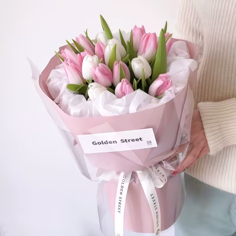 17 Pink and White Tulips Bouquet - Pure Grace