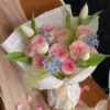 13 Pink Roses & White Tulips Bouquet - Spring Breeze