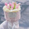 10 Pink Tulips Tweed Bouquet - Vintage Chic
