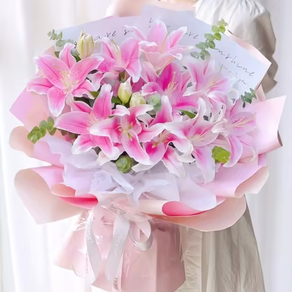 Bouquet 19 Gigli Rosa: Amore Eterno
