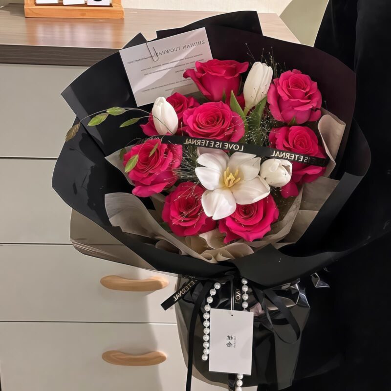 13 Freud Roses & Tulips Bouquet - Cherished Moments