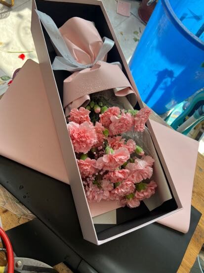 Cofanetto 11 Garofani Rosa – Bagliore d'Agrumi real bouquet photo