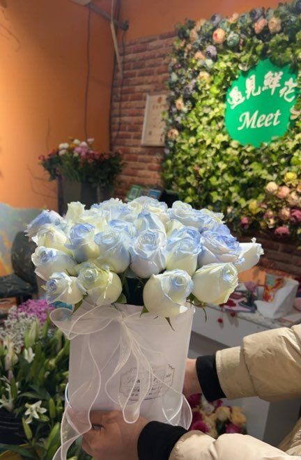 33 Rose Blu Ghiaccio in Box: Promessa Eterna real bouquet photo