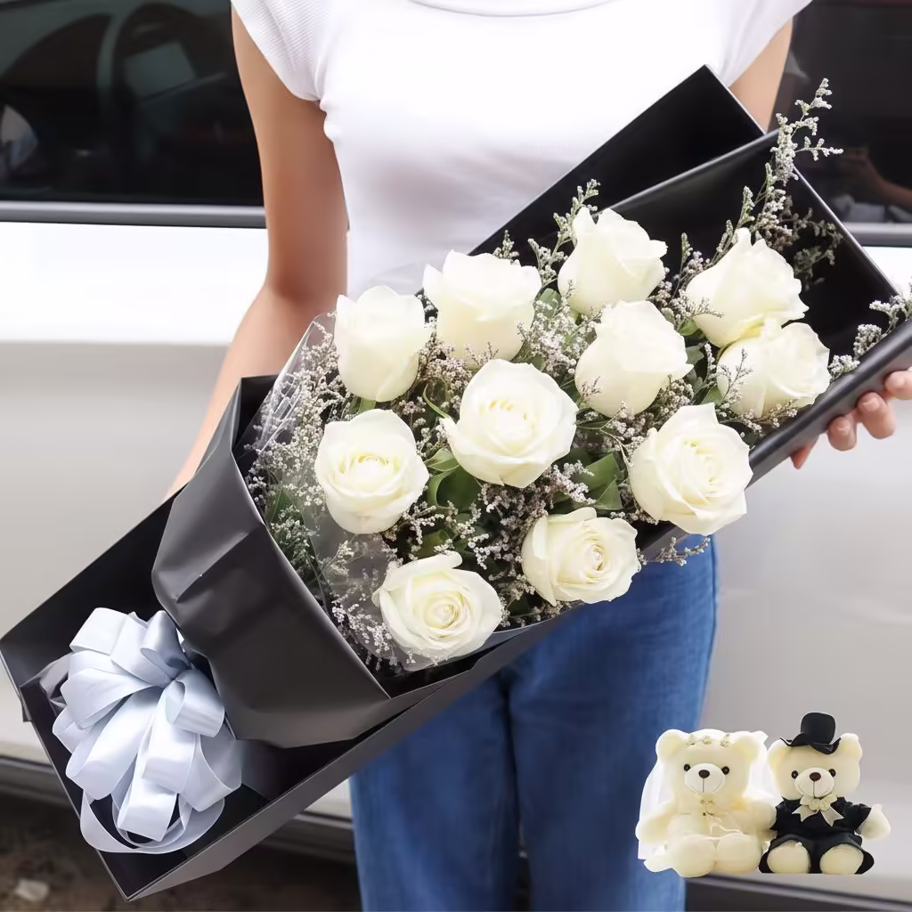 Custom flower arrangement for China delivery: Change red roses to white roses